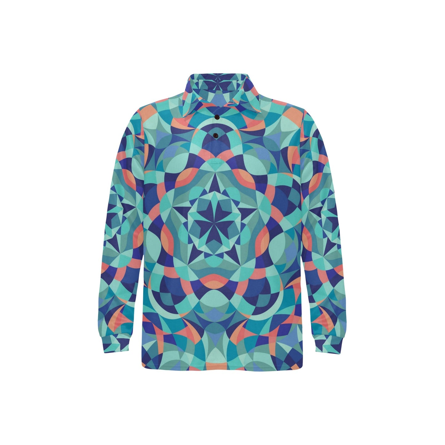 Kaleidoscope Pattern Print Design 03 Long Sleeve Polo Shirt For Men's