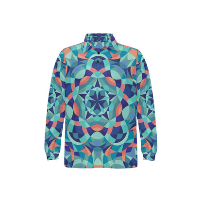 Kaleidoscope Pattern Print Design 03 Long Sleeve Polo Shirt For Men's
