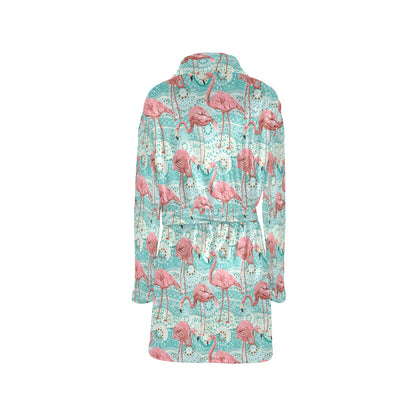 Flamingo Background Themed Print Women's Fleece Robe