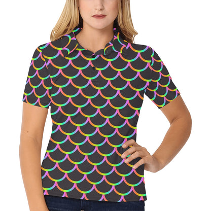 Mermaid Tail Rainbow Design Print Women's Polo Shirt