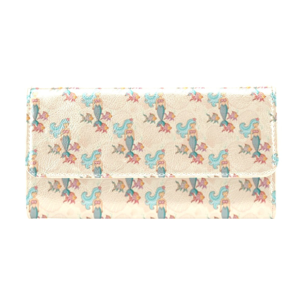 Mermaid Girl With Fish Design Print Women's Trifold Wallet