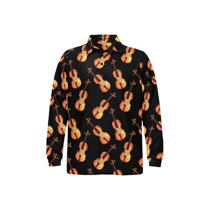 Violin Pattern Print Design 04 Long Sleeve Polo Shirt For Men's
