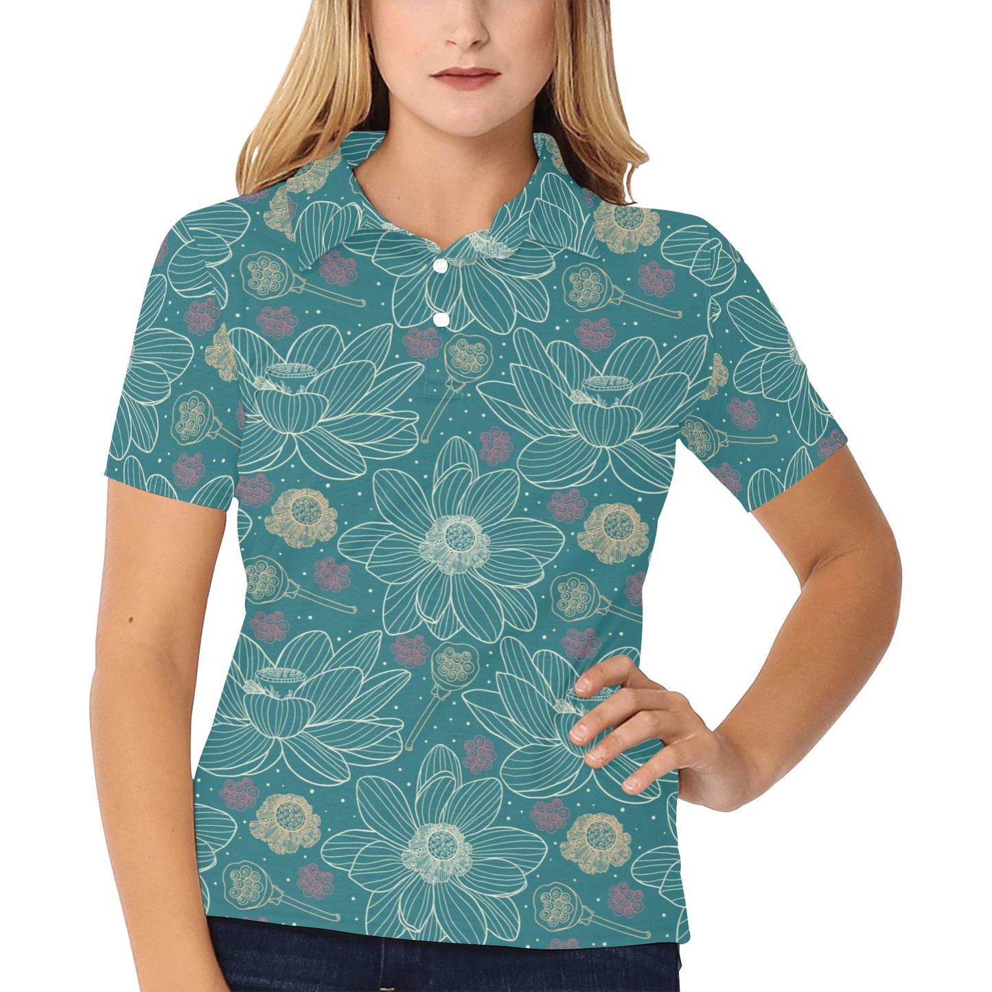 Lotus Pattern Print Design 01 Women's Polo Shirt