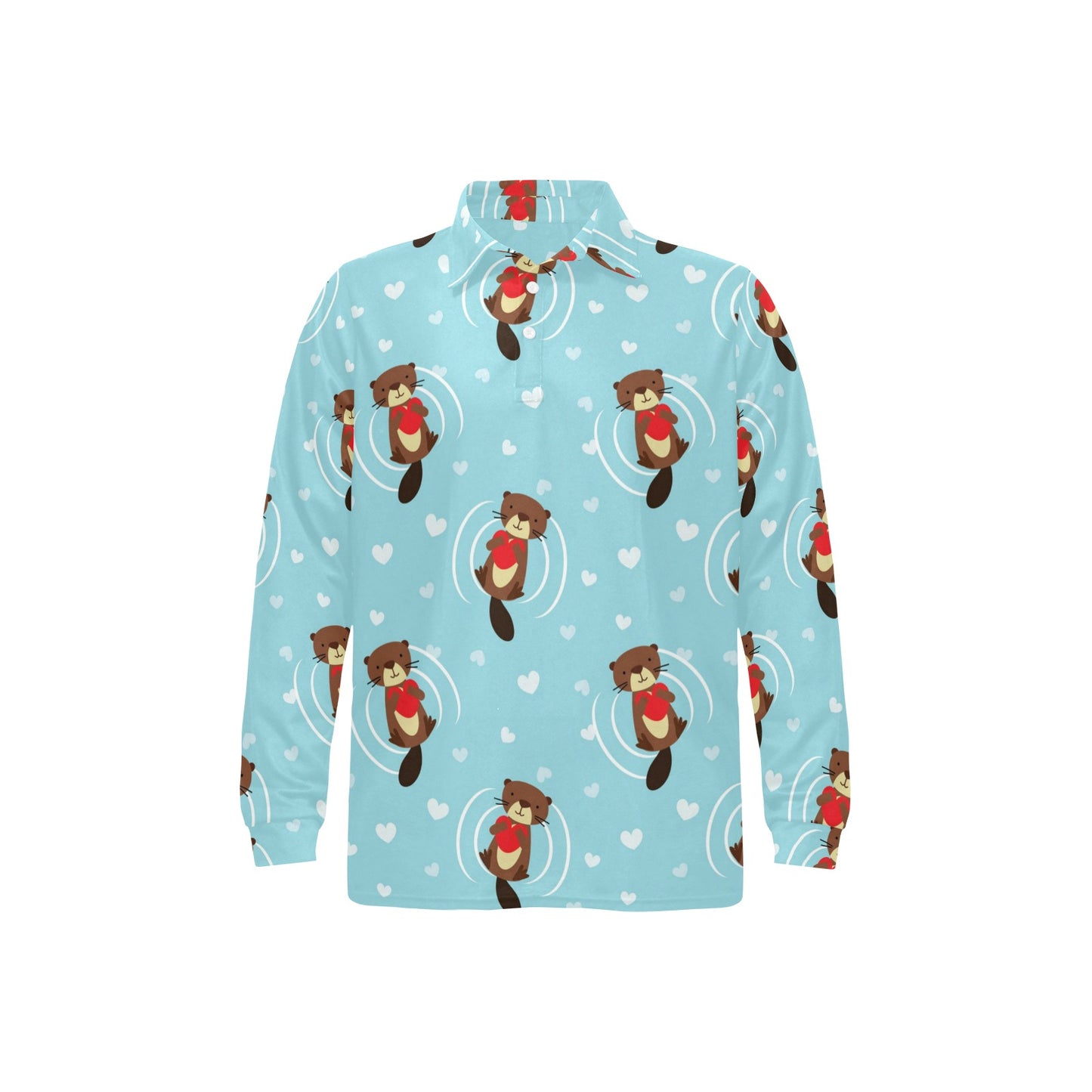 Sea Otter Cute Pattern Print Design 04 Long Sleeve Polo Shirt For Men's