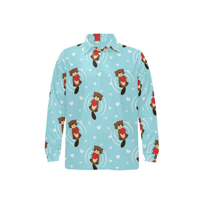 Sea Otter Cute Pattern Print Design 04 Long Sleeve Polo Shirt For Men's