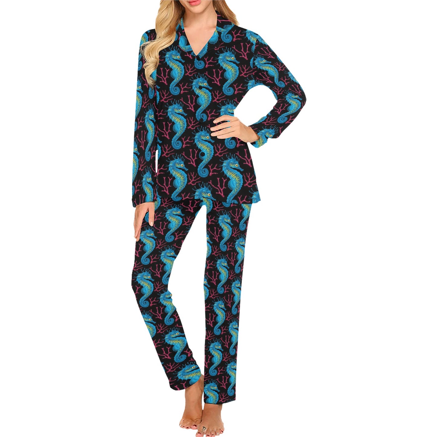 SeaHorse Print Design LKS401 Women's Long Pajama Set