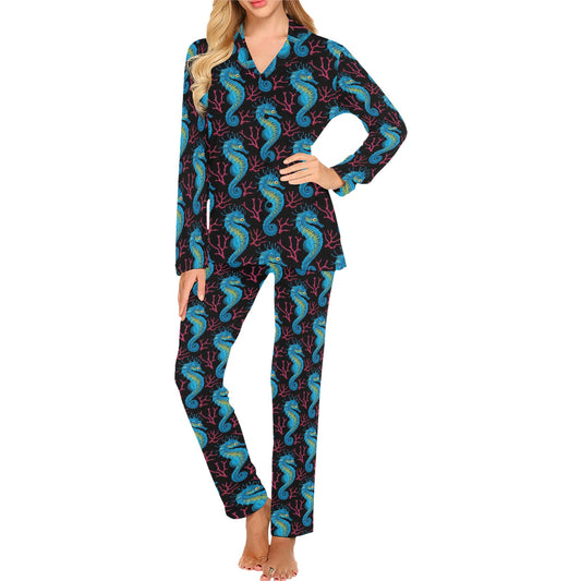 SeaHorse Print Design LKS401 Women's Long Pajama Set