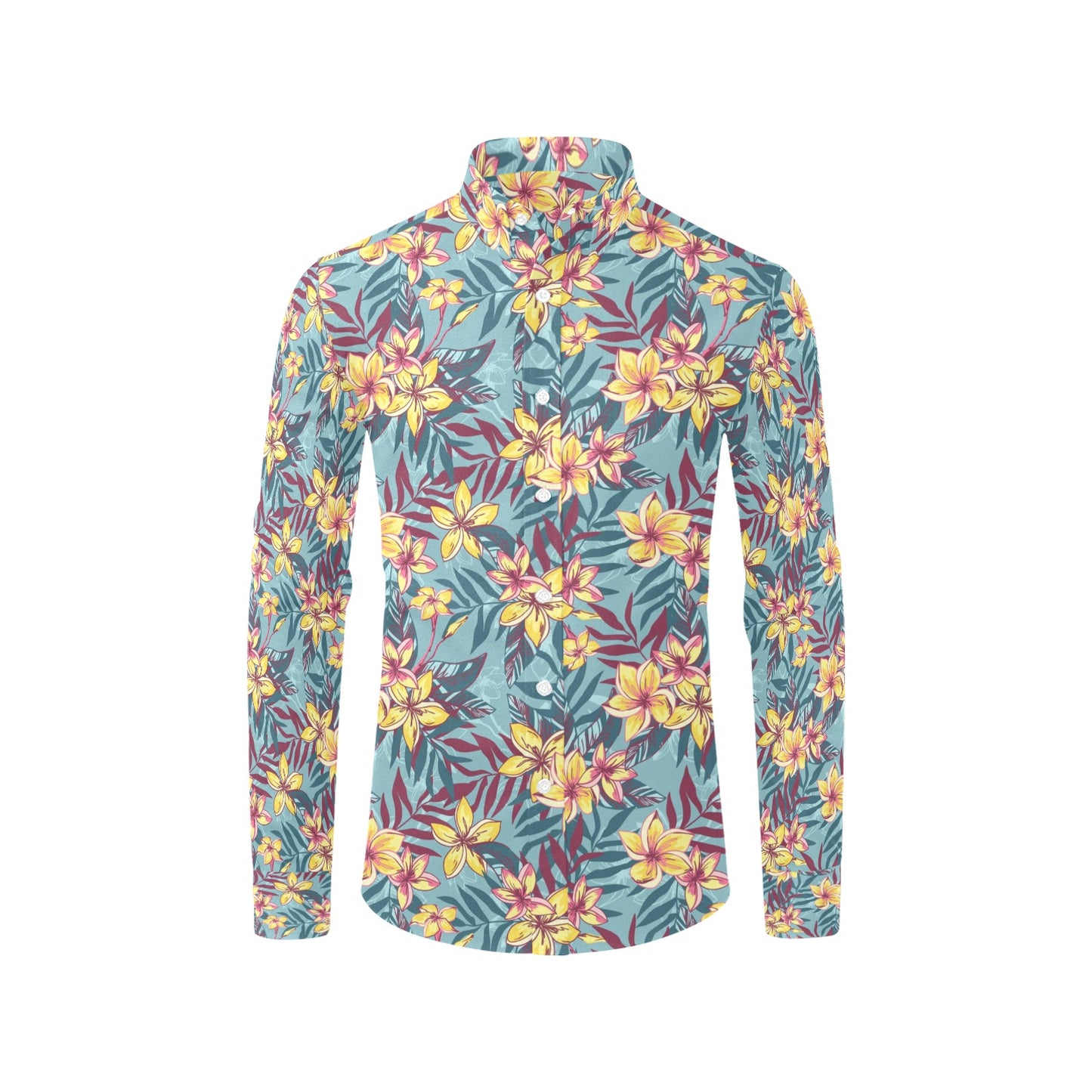 Summer Floral Print Design LKS304 Men's Long Sleeve Dress Shirt