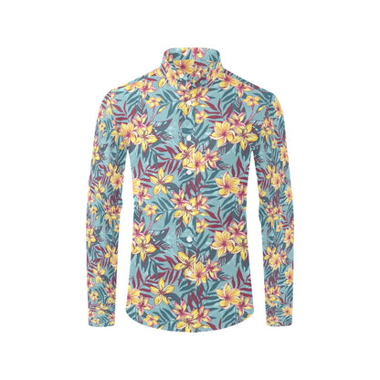 Summer Floral Print Design LKS304 Men's Long Sleeve Dress Shirt