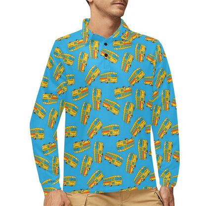 School Bus Print Design LKS302 Long Sleeve Polo Shirt For Men's