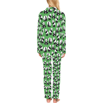 Panda Bear Pattern Themed Print Women's Long Pajama Set