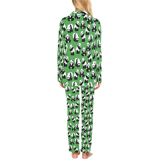 Panda Bear Pattern Themed Print Women's Long Pajama Set