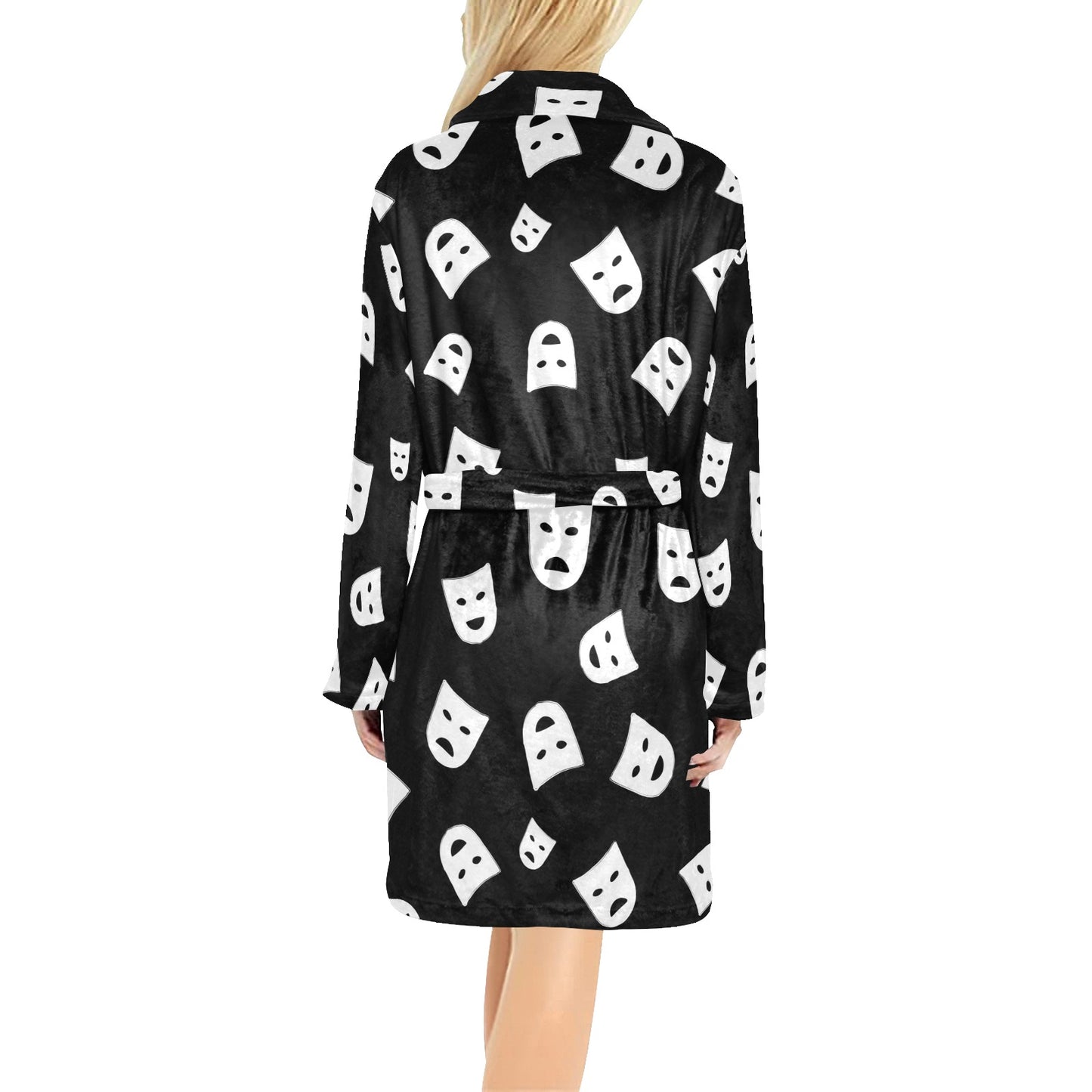 Acting Mask Pattern Print Design 03 Women's Fleece Robe