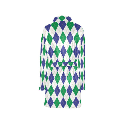 Argyle Green Blue Pattern Print Design 03 Women's Fleece Robe