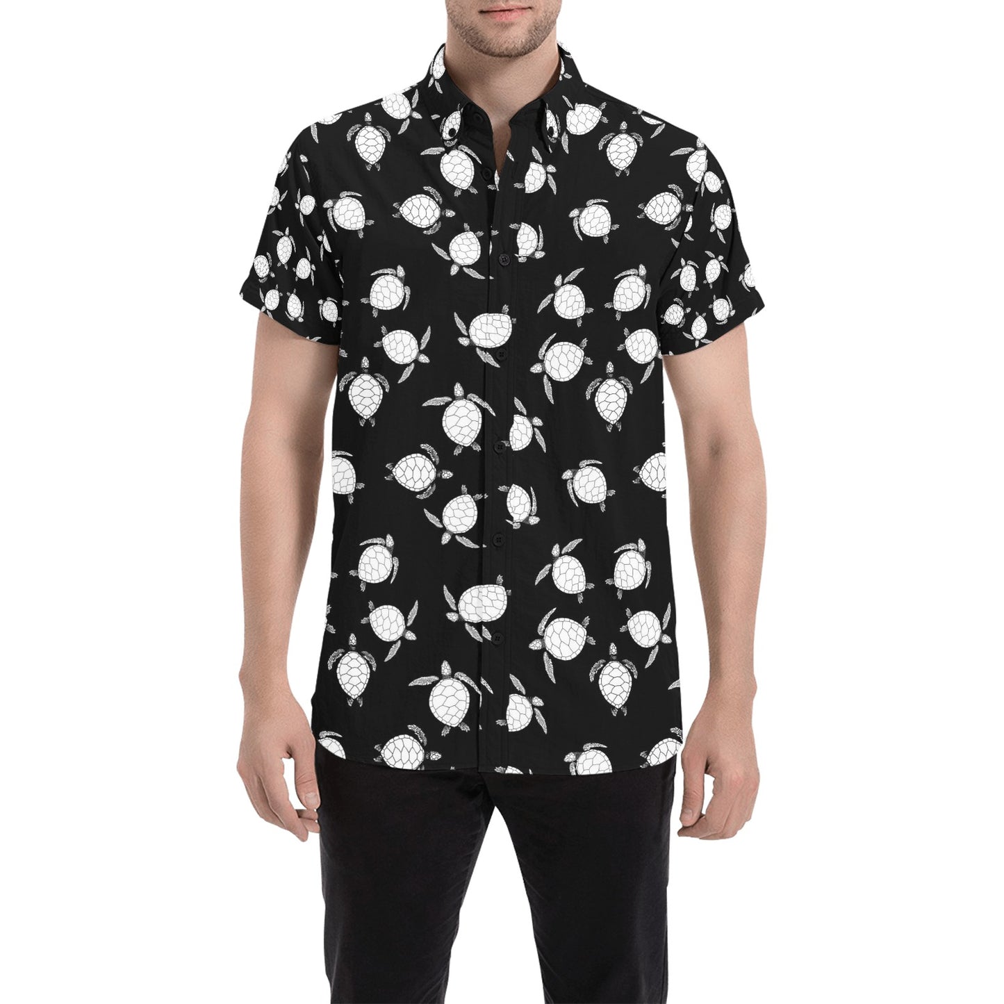 Sea Turtle Print Design LKS303 Men Short Sleeve Button Up Shirt