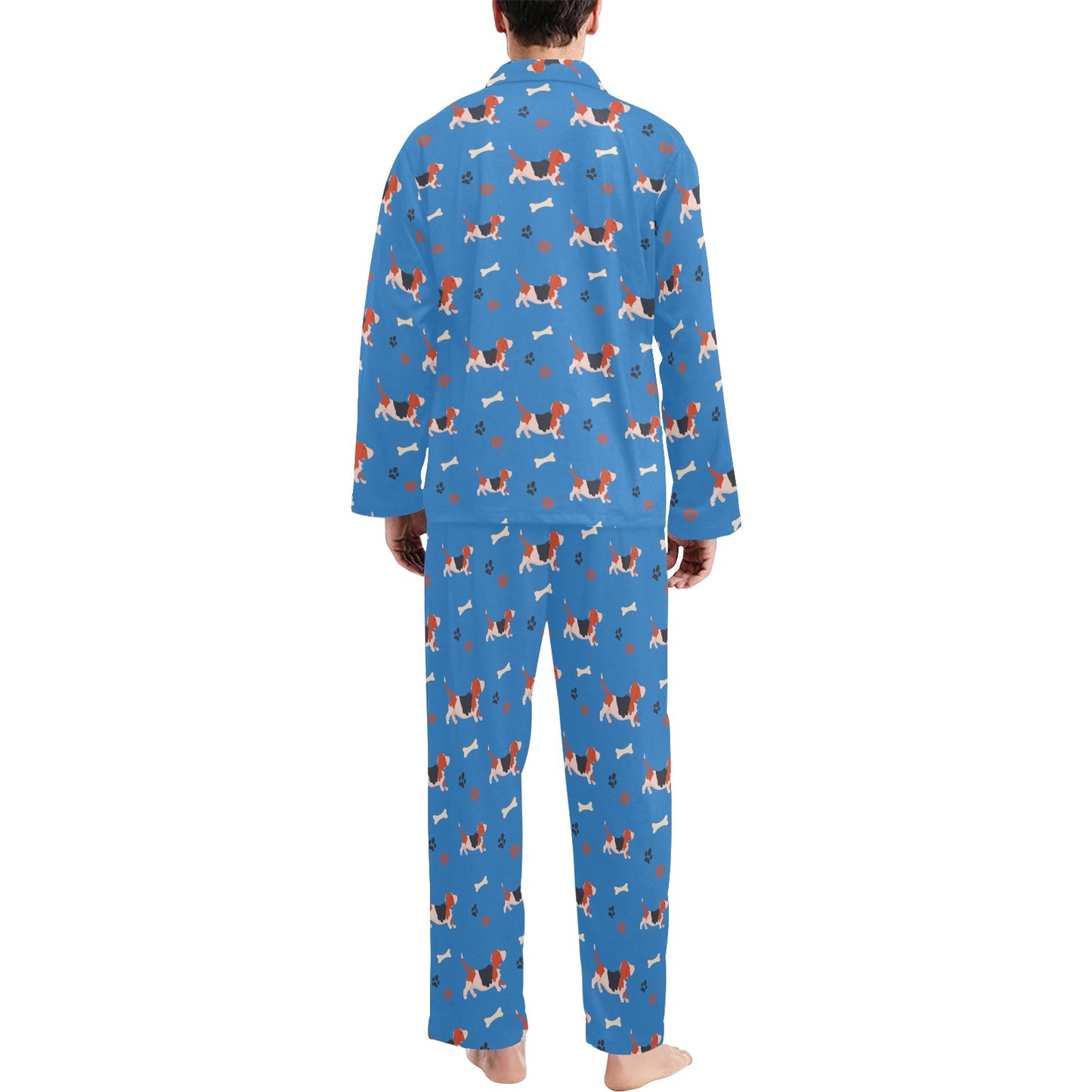Basset Hound Pattern Print Design 02 Men's Long Pajama Set