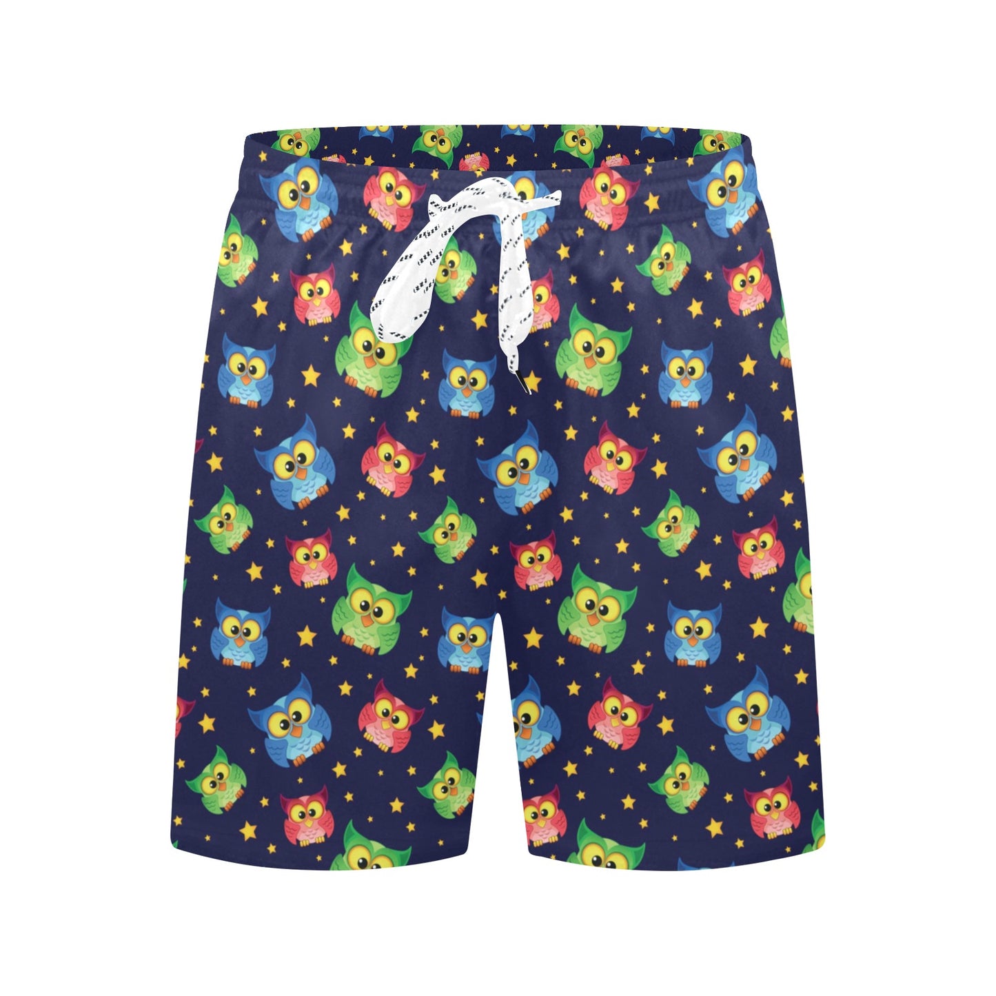 Owl with Star Themed Design Print Men's Swim Trunks Beach Shorts