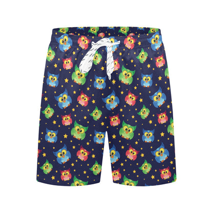 Owl with Star Themed Design Print Men's Swim Trunks Beach Shorts
