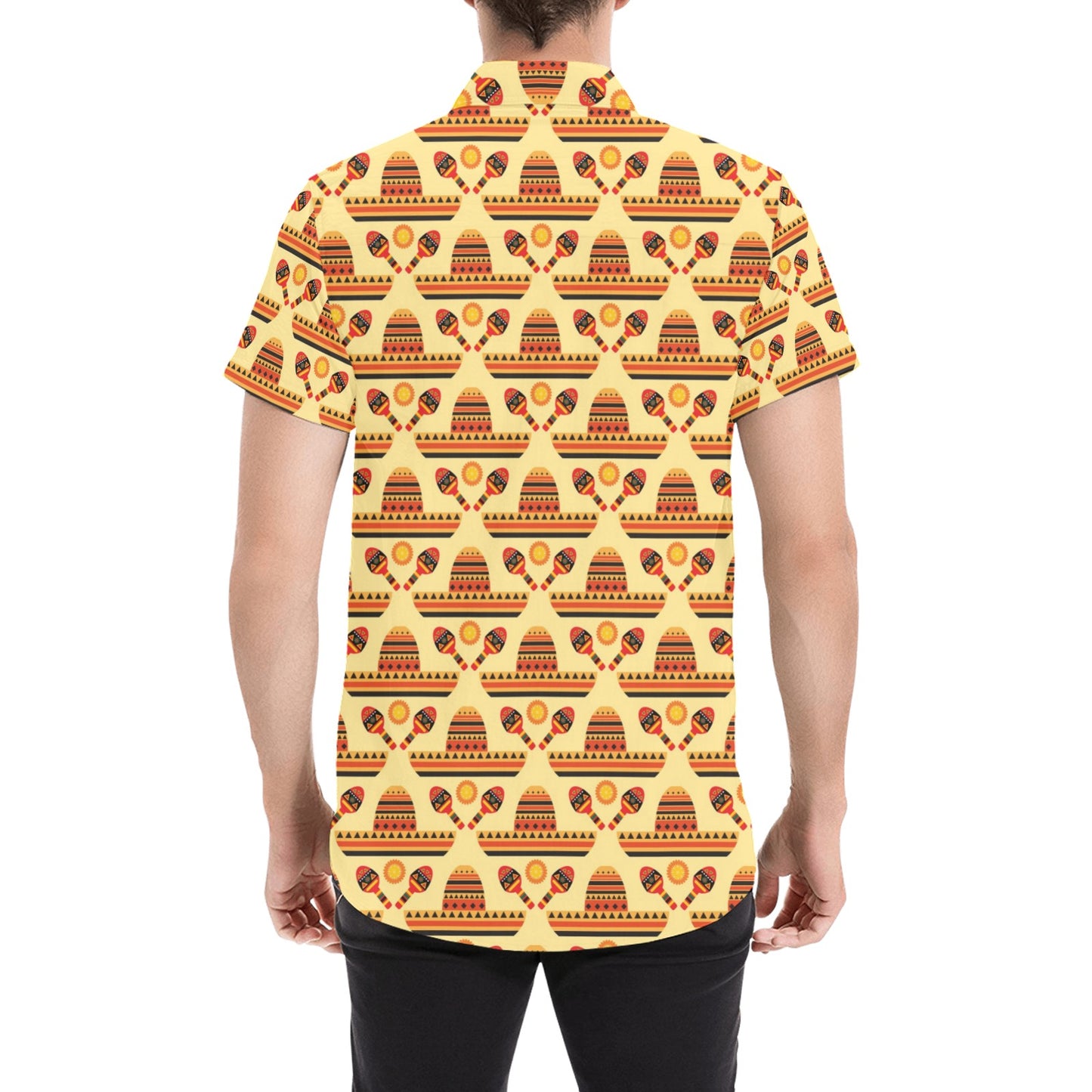 Maracas Print Design LKS403 Men Short Sleeve Button Up Shirt