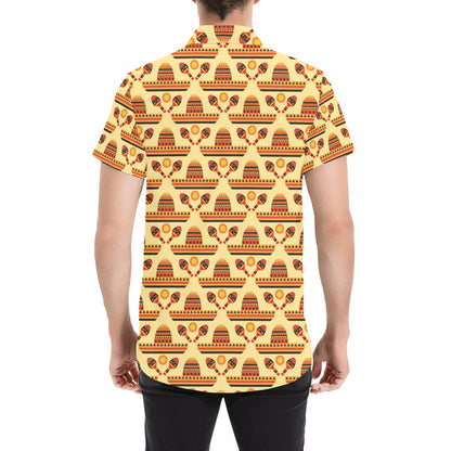 Maracas Print Design LKS403 Men Short Sleeve Button Up Shirt