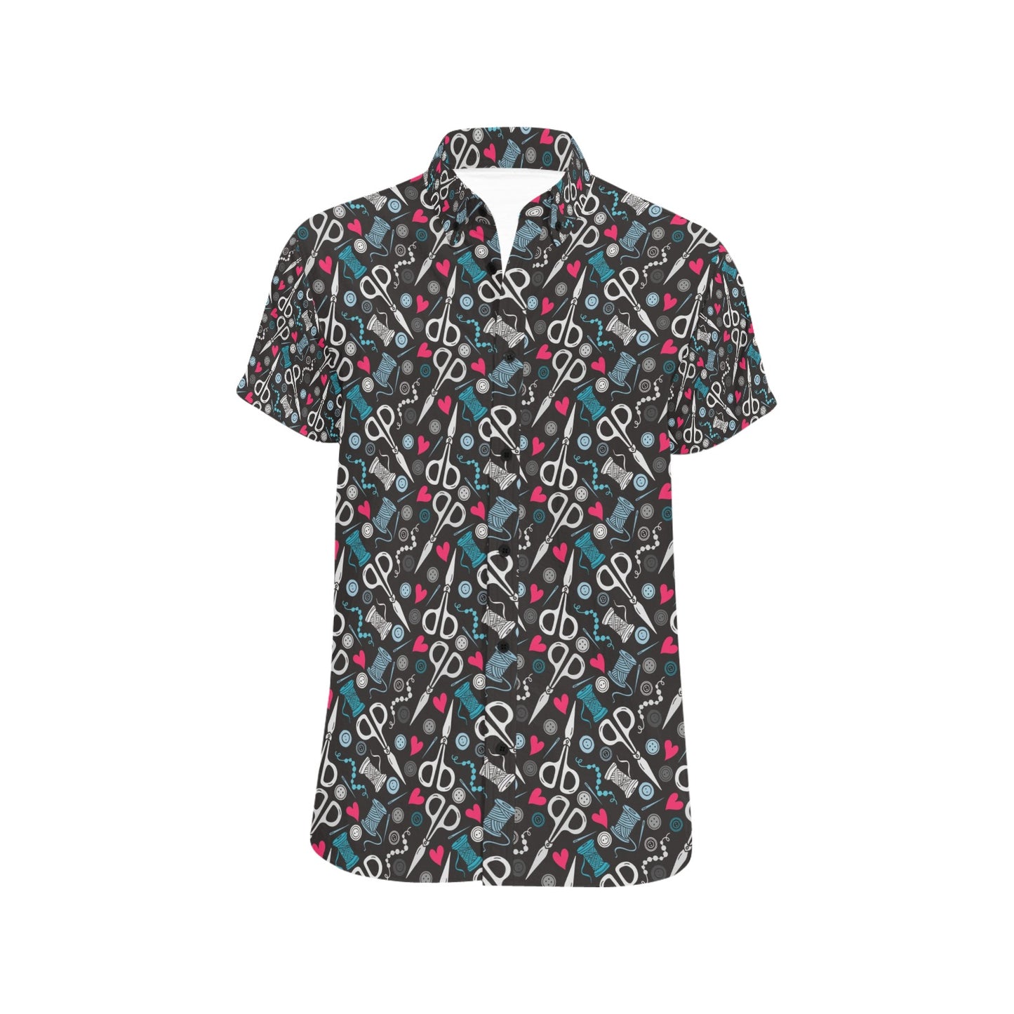 Sewing Equipment Print Design LKS305 Men Short Sleeve Button Up Shirt