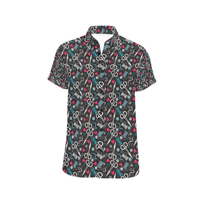 Sewing Equipment Print Design LKS305 Men Short Sleeve Button Up Shirt