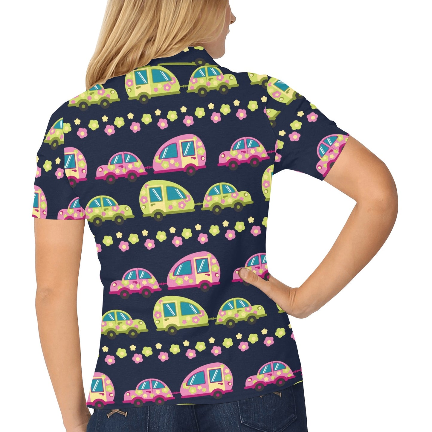 Camper Camping Ugly Christmas Design Print Women's Polo Shirt