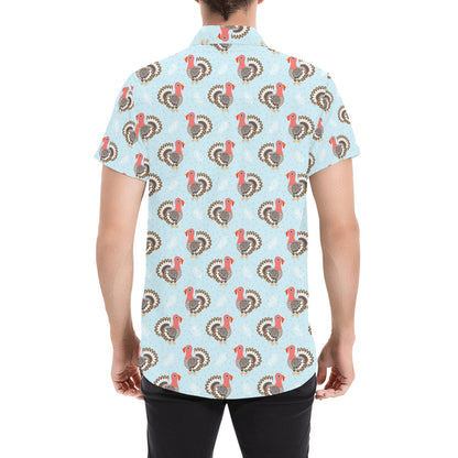 Turkey Print Design LKS403 Men Short Sleeve Button Up Shirt