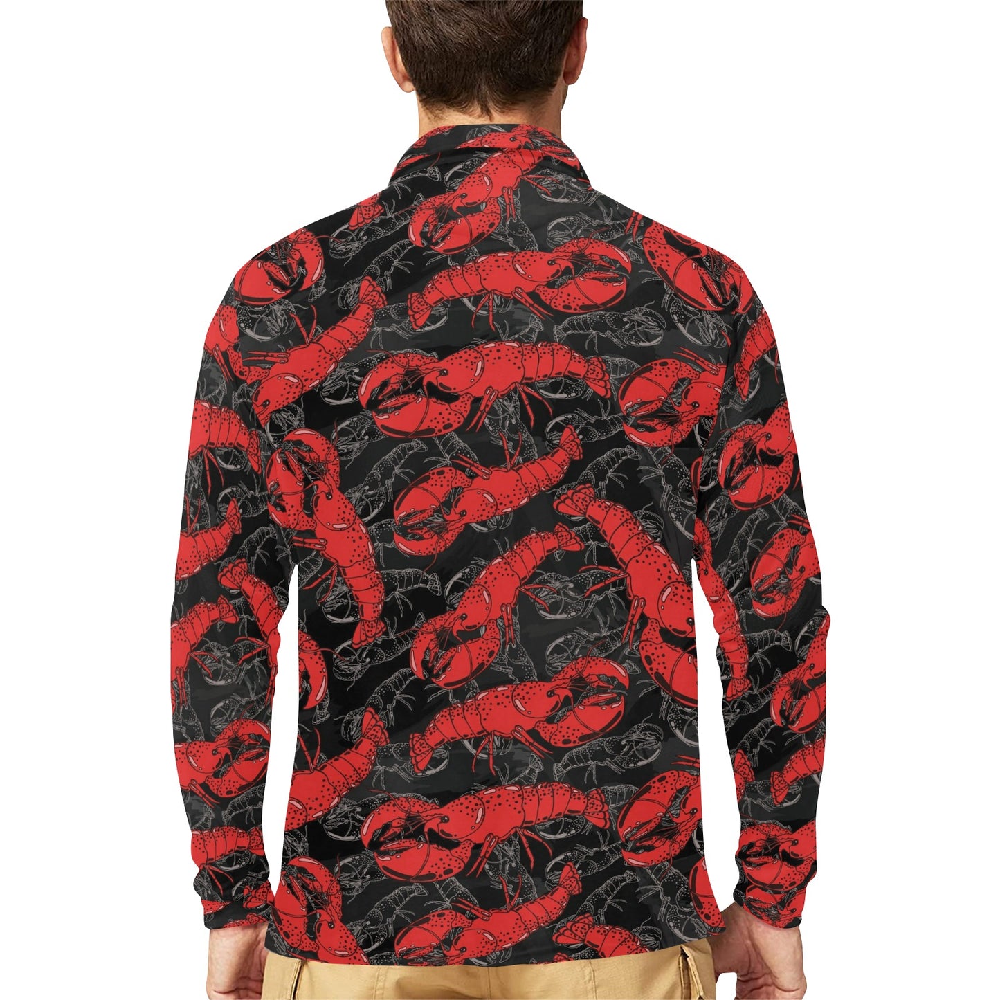 Lobster Pattern Print Design 04 Long Sleeve Polo Shirt For Men's