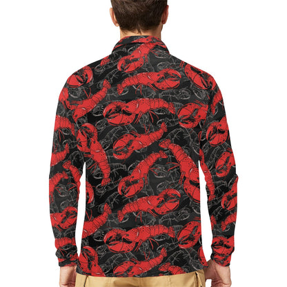 Lobster Pattern Print Design 04 Long Sleeve Polo Shirt For Men's
