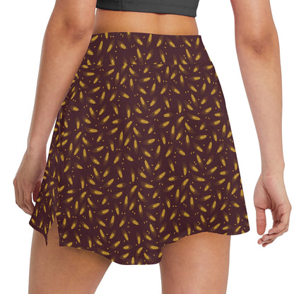 Agricultural Gold Wheat Print Pattern 17" Golf & Pickleball Skort with Pockets