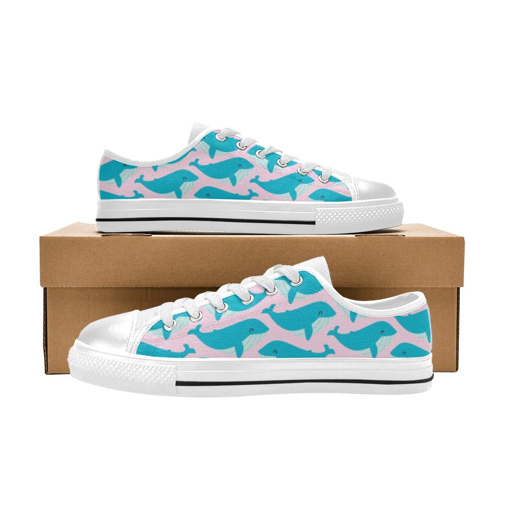 Whale Print Design LKS302 Women's White Low Top Shoes