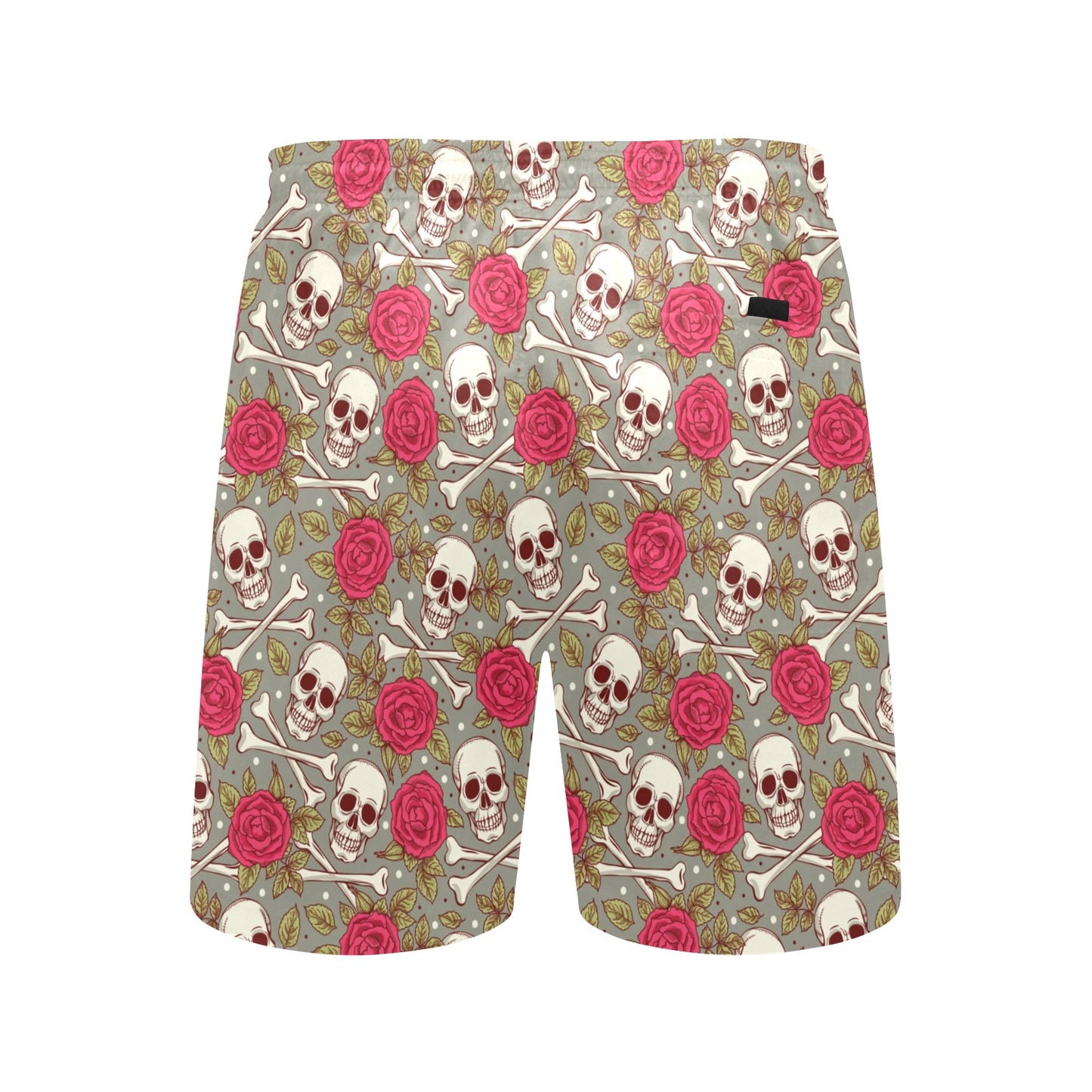 Skull Bone Rose Print Design LKS303 Men's Swim Trunks Beach Shorts