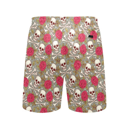 Skull Bone Rose Print Design LKS303 Men's Swim Trunks Beach Shorts