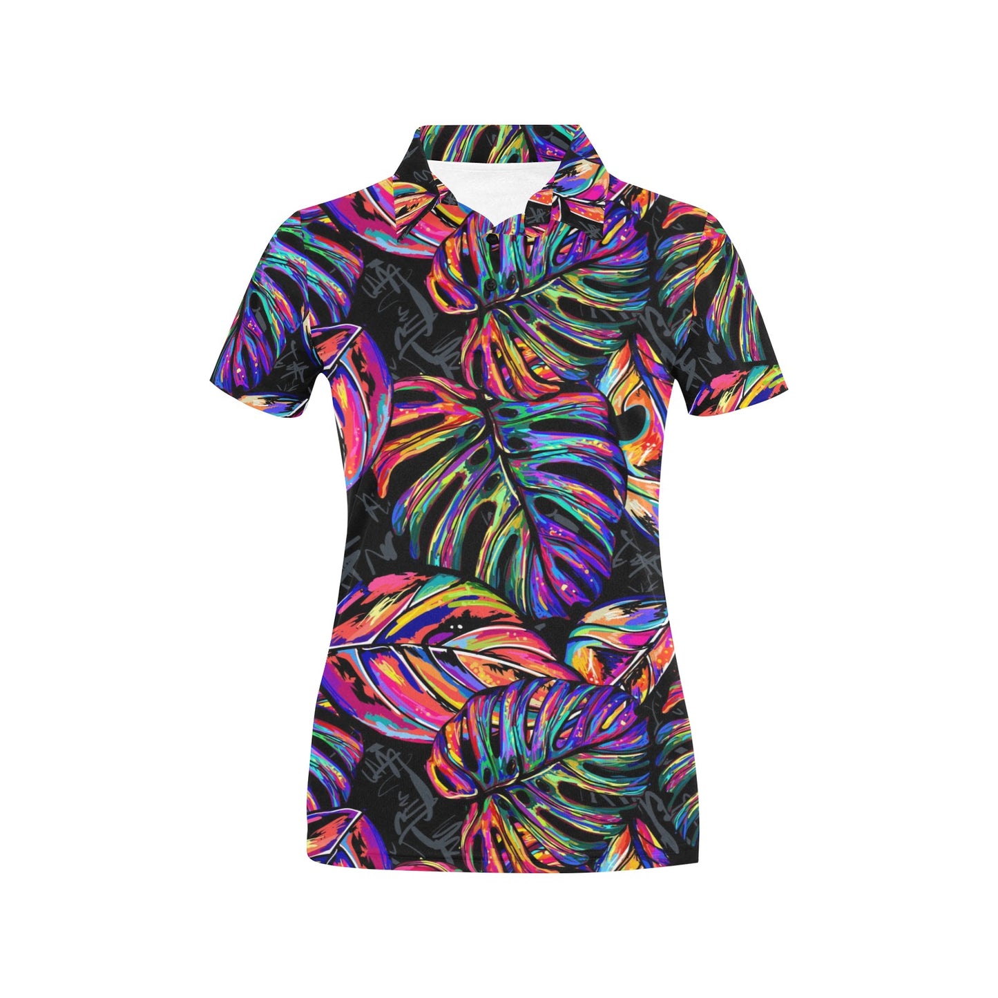 Neon Color Tropical Palm Leaves Women's Polo Shirt