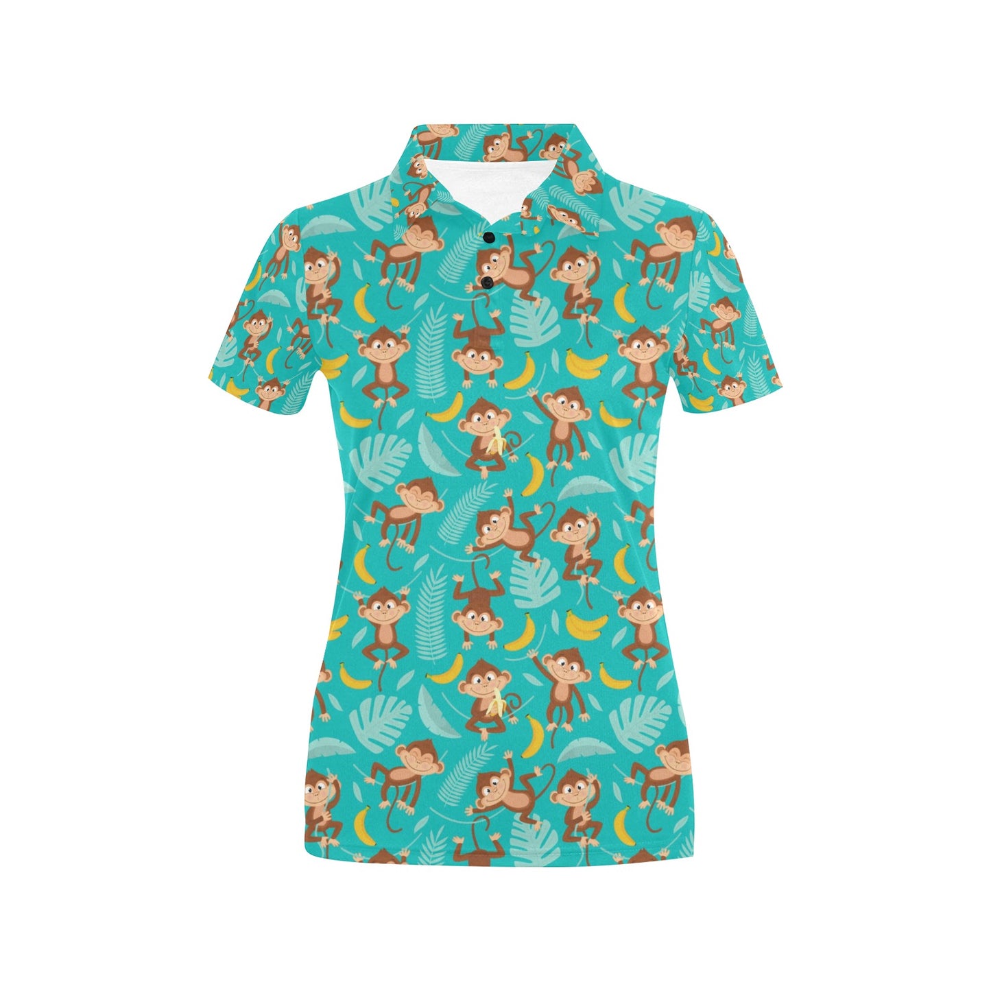 Monkey Happy Design Themed Print Women's Polo Shirt