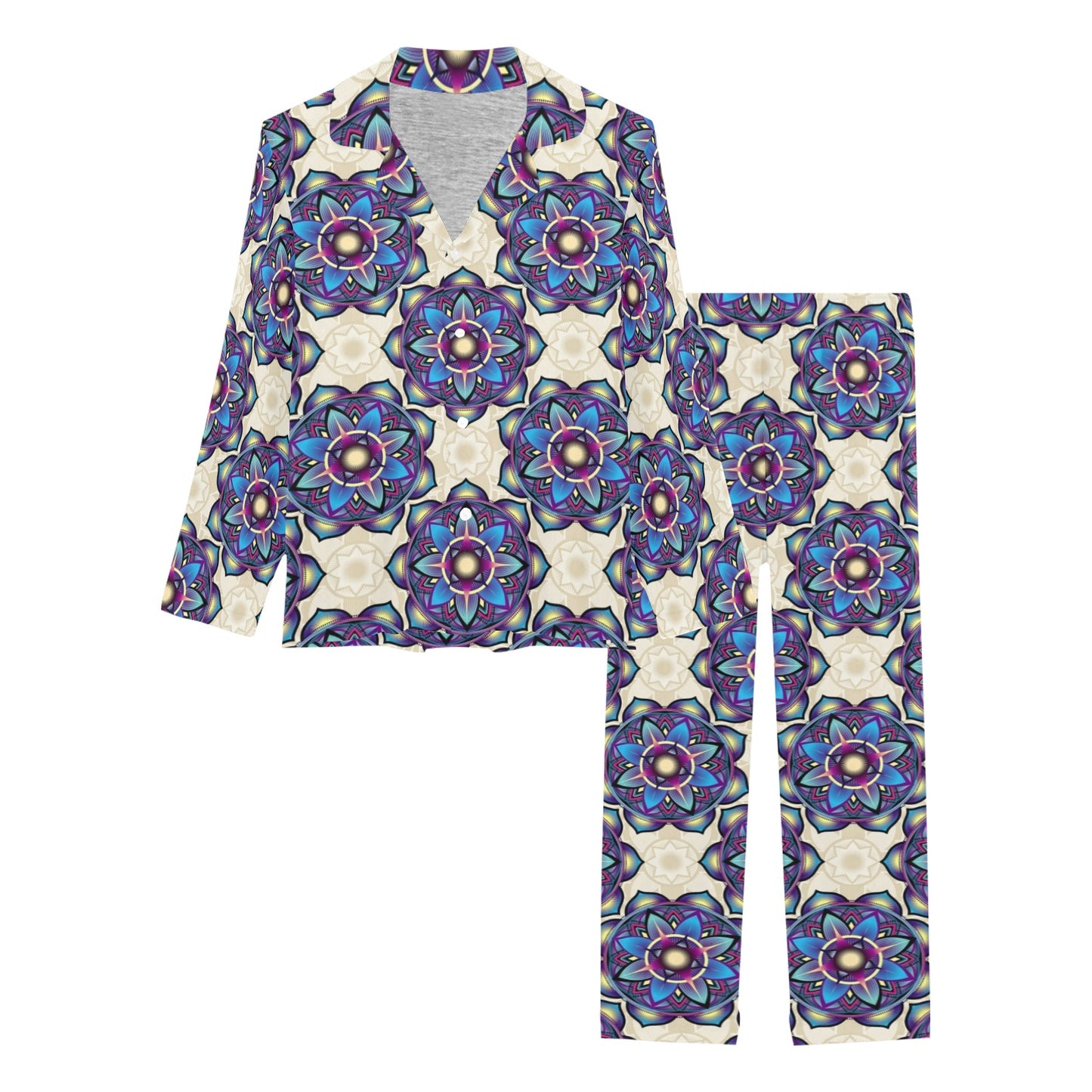 lotus Boho Pattern Print Design LO08 Women's Long Pajama Set