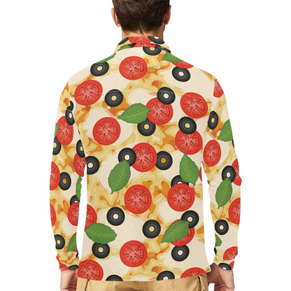 Pizza Pattern Print Design A05 Long Sleeve Polo Shirt For Men's