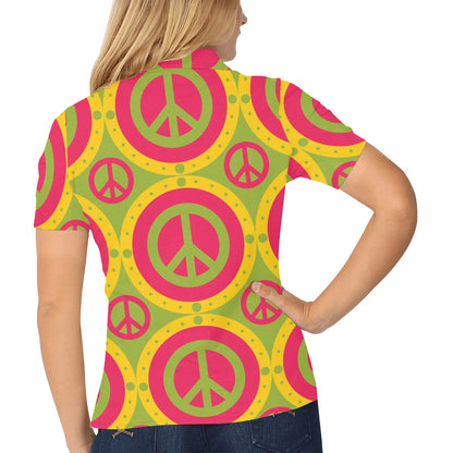 Peace Sign Pattern Print Design A01 Women's Polo Shirt