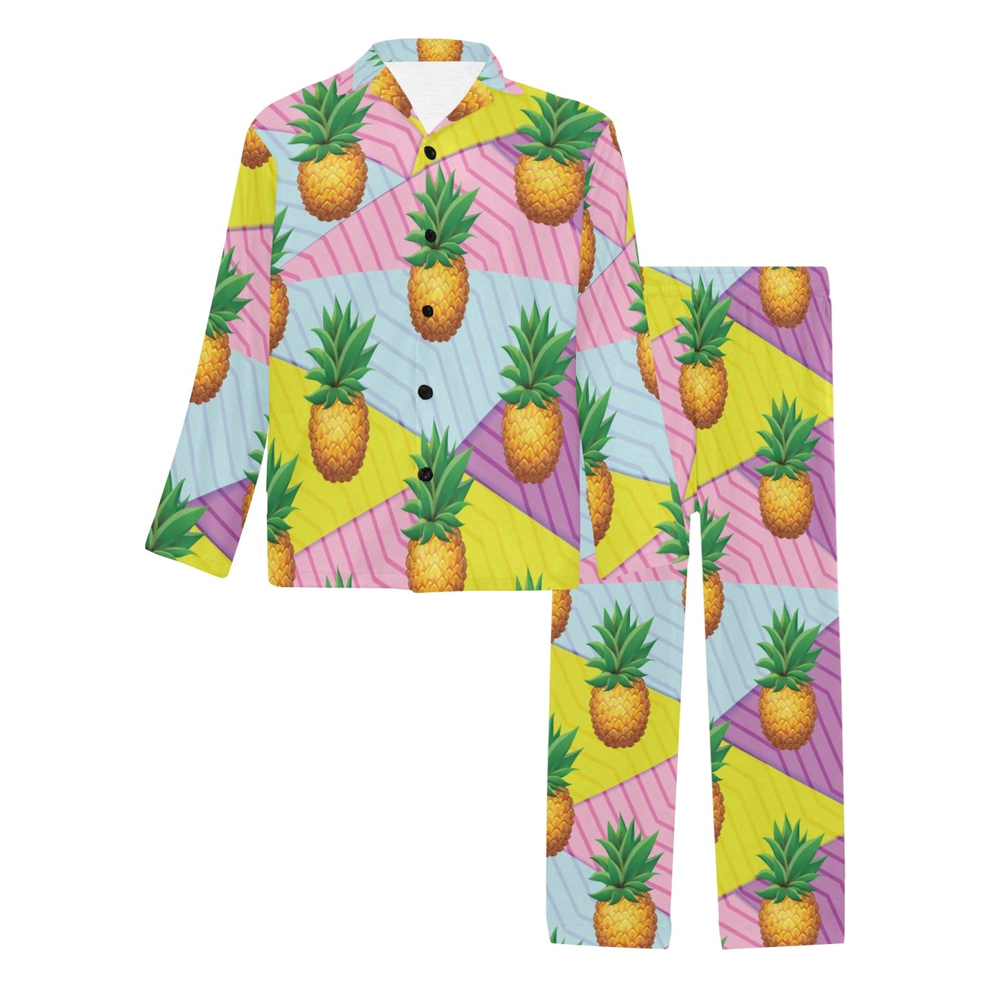 Pineapple Pattern Print Design PP05 Men's Long Pajama Set