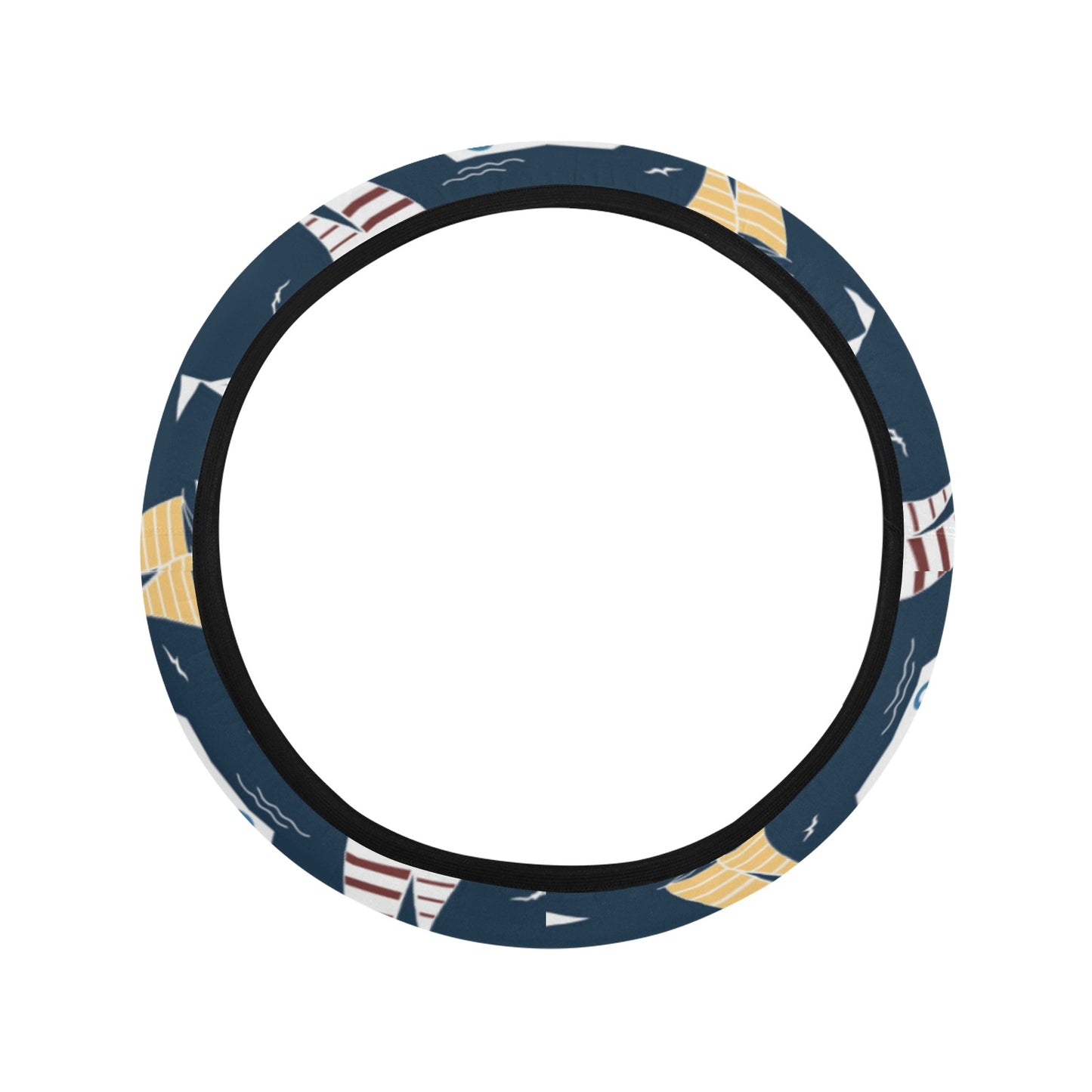 Sailboat Print Design LKS306 Steering Wheel Cover with Elastic Edge