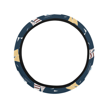 Sailboat Print Design LKS306 Steering Wheel Cover with Elastic Edge
