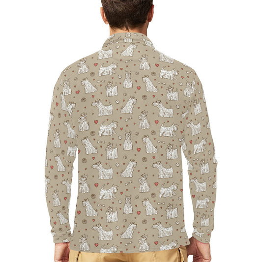 Scottish Terriers Print Design LKS3017 Long Sleeve Polo Shirt For Men's