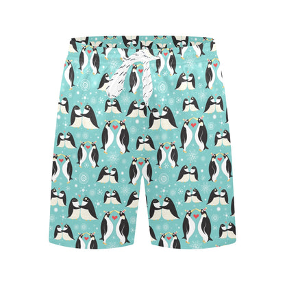 Penguin Love Print Men's Swim Trunks Beach Shorts