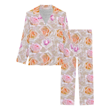 Rose Pattern Print Design RO011 Women's Long Pajama Set