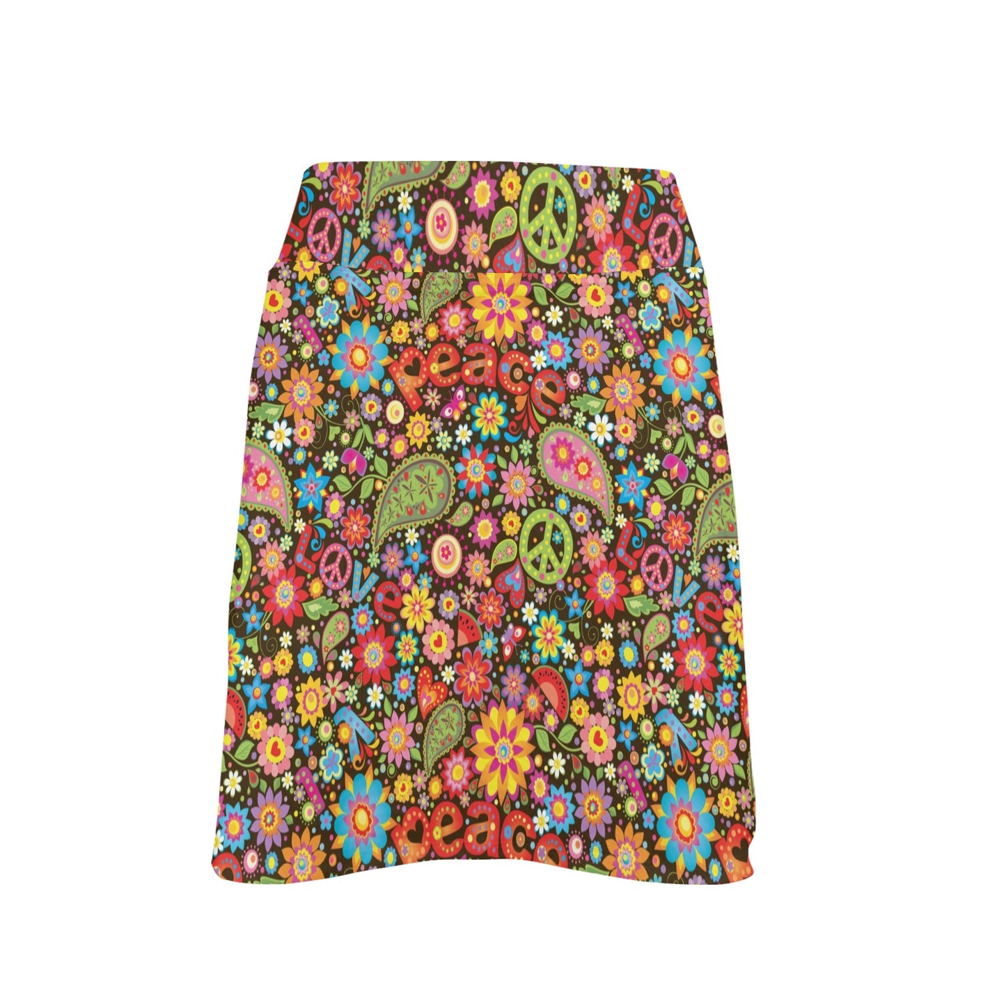 Flower Power Peace Paisley Themed Print 17" Golf & Pickleball Skort with Pockets