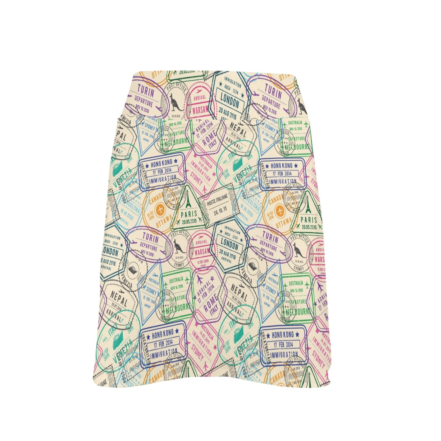 Travel Stamp Print Design LKS303 17" Golf & Pickleball Skort with Pockets