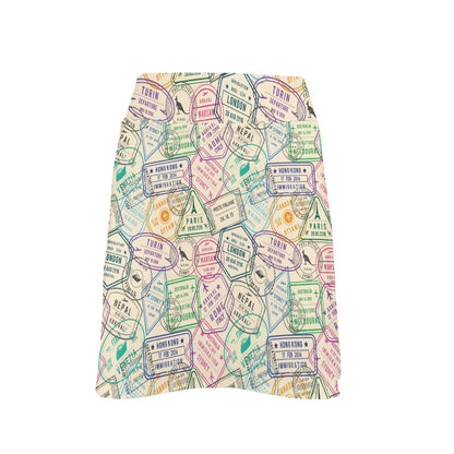 Travel Stamp Print Design LKS303 17" Golf & Pickleball Skort with Pockets
