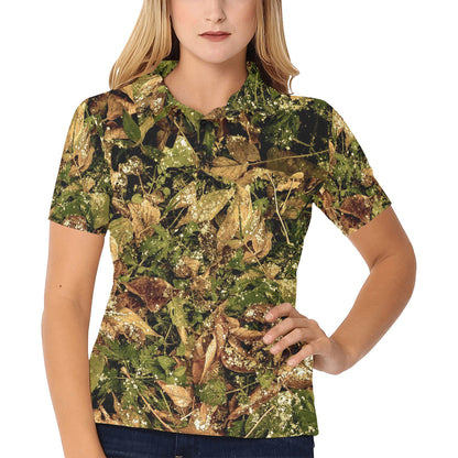 Camo Realistic Tree Forest Texture Print Women's Polo Shirt