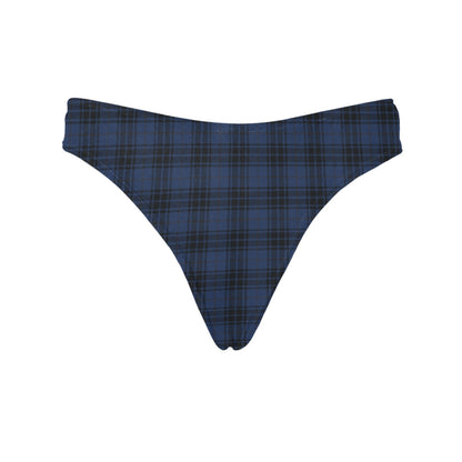 Navy Blue Tartan Plaid Pattern Women's Thongs